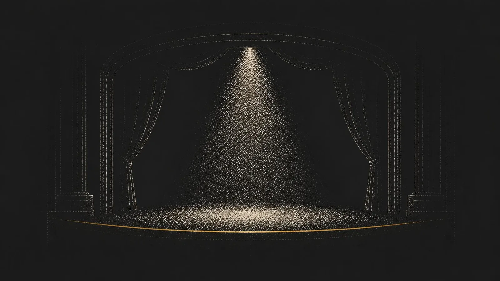 Illustrazione a punti: un palco vuoto illuminato da un fascio di luce