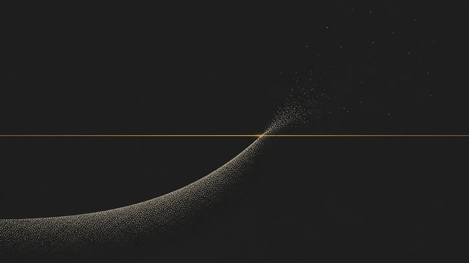 Illustrazione a punti: una curva che sale e supera una linea dorata orizzontale